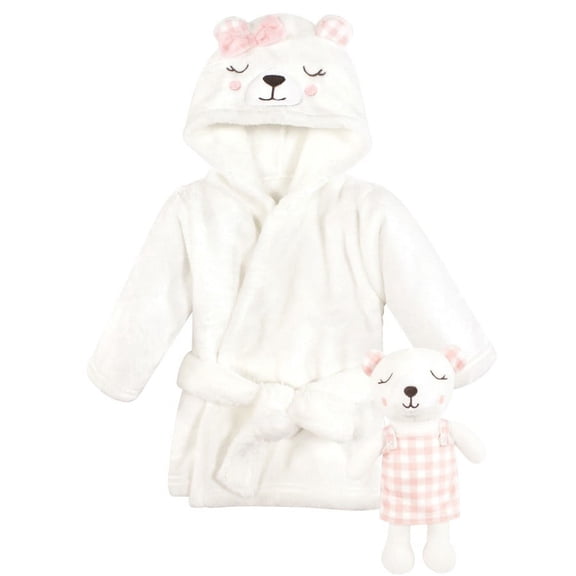 Hudson Baby Unisex Baby Plush Bathrobe and Toy Set, Gingham Bear Girl, One Size