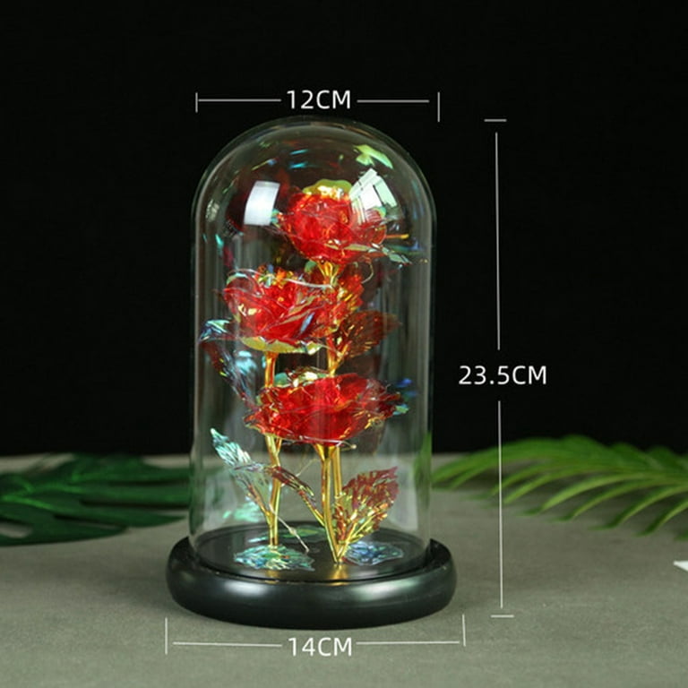 VEAREAR Rose Eternal Flower Realistic Looking Battery-operated Stable Base  Non-fading Vibrant Color Decorative Romantic Faux Rose Eternal Flower with  Fairy String Lights Party Supplies 