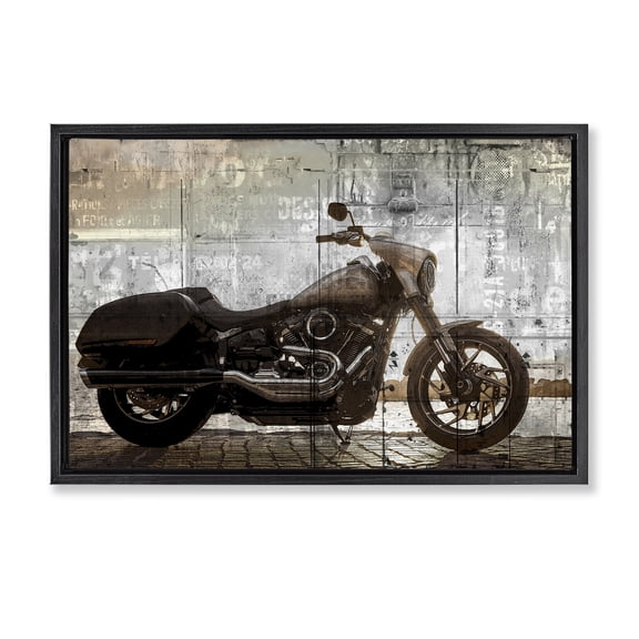 Stupell Industries Sunset Ride Motorcycle Black Framed Floater Canvas Wall Art, design by Kim Allen