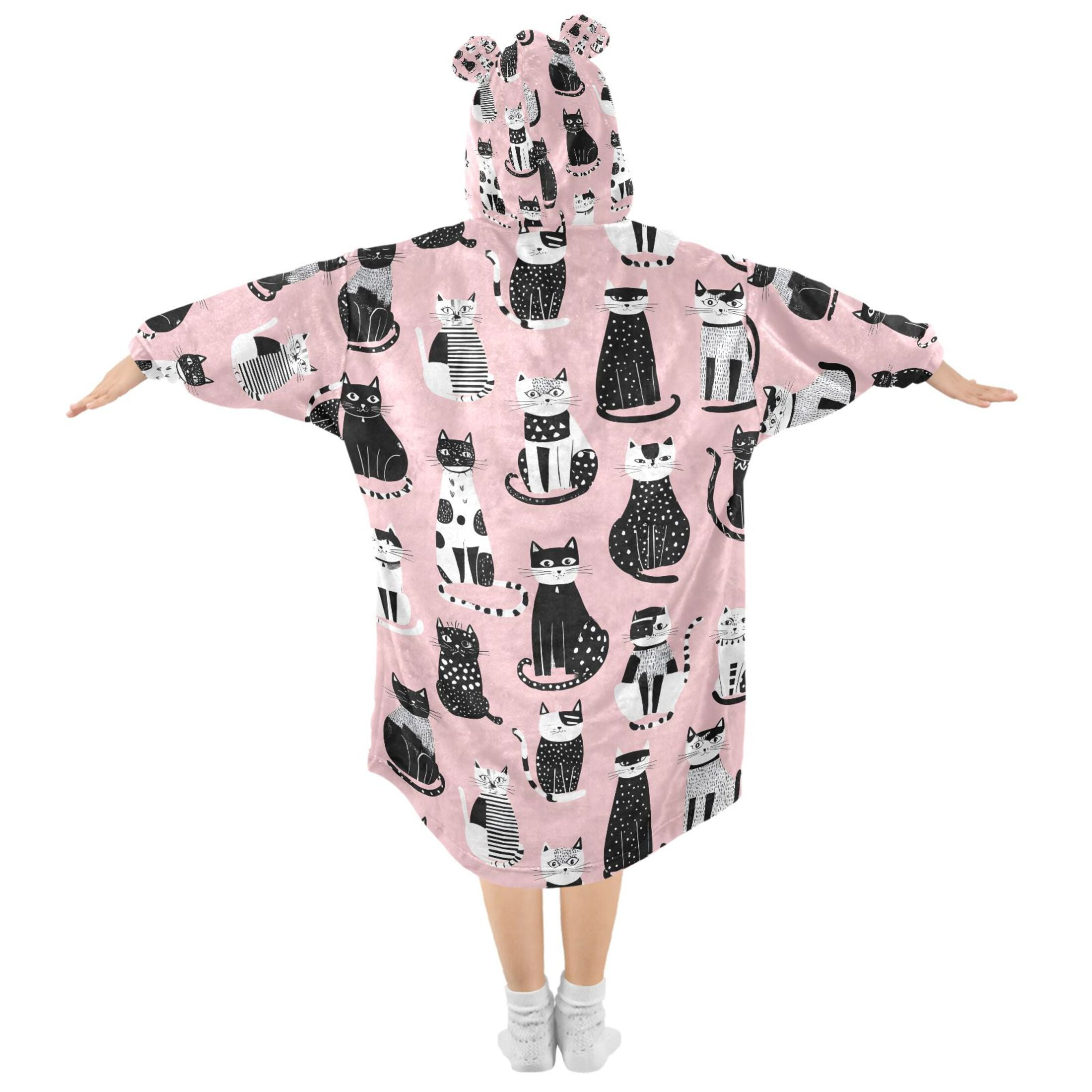 joogoo Blanket Hoodie for Cat Geometry Art Oversize Sweatshirt 3-14 YR L