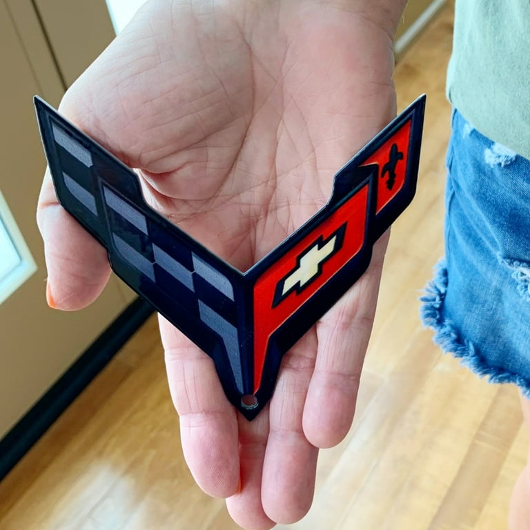 Corvette Banner Gloss Black Crossed Flags Logo Emblem For 2020-2024 Chevy C8 Corvette Front Bumper Corvette Badge