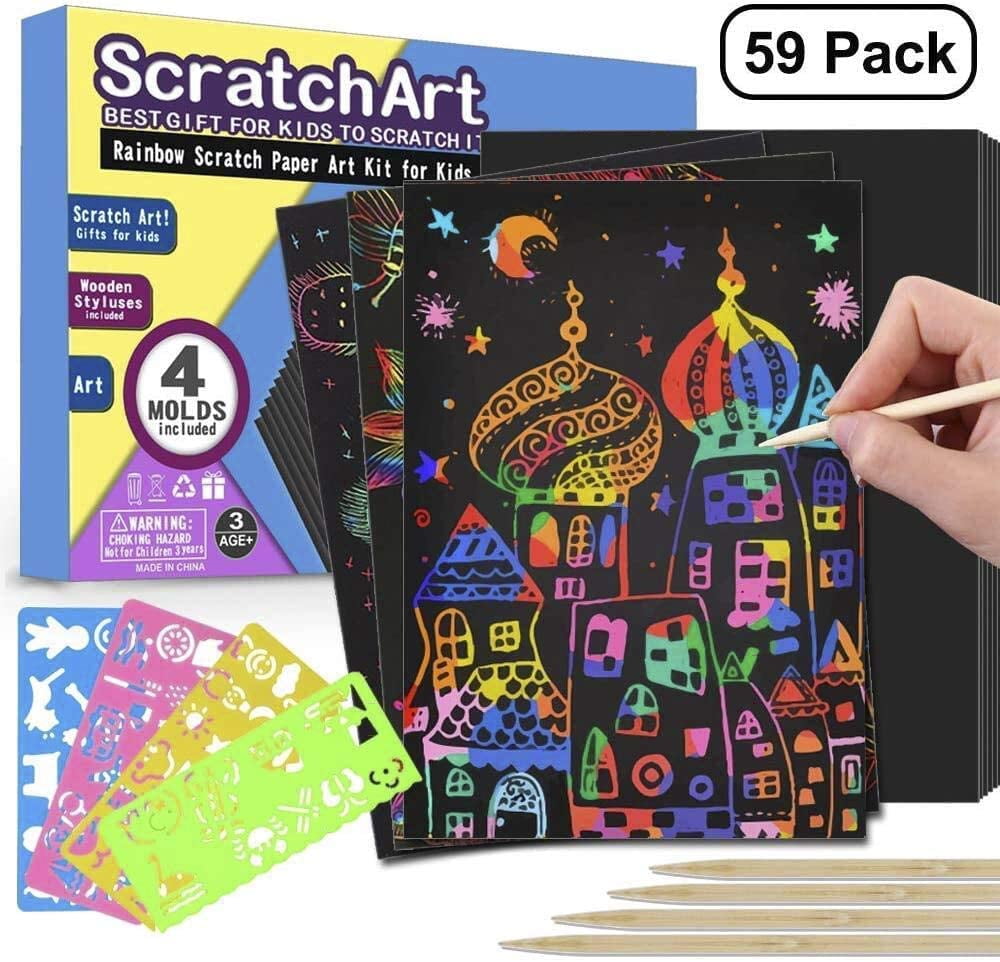 3x Large Christmas Scratch Art Foil Stencil Scraper Kids Craft Activity Set Toy 