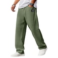thumbnail image 2 of GrmtClth Mens Loose Waffle Drawstring Trousers, Cozy Home Outfit, Wide Leg Elastic Waist Casual Pants, Breathable Male Daily Loungewear Bottoms Dark Green S, 2 of 4