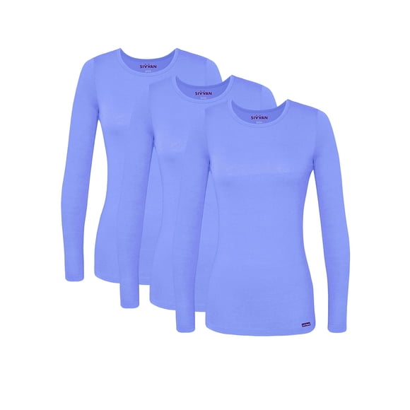Uniformes Médicos Sivvan para Mujer - Camisetas Médicas Comfort de Manga Larga, Paquete de 3 - S85003 - Azul Ceil - M