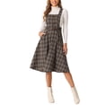 thumbnail image 2 of INSPIRE CHIC Plaid Overall Dress for Women's Vintage Sleeveless A-Line Pinafore Dress M Brown, 2 of 6