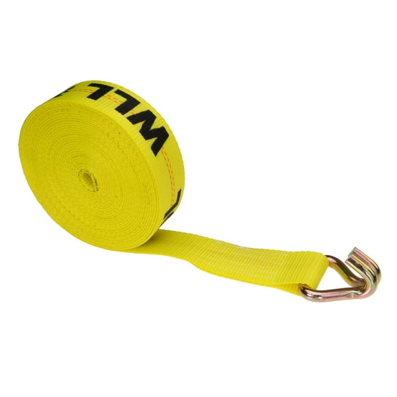 US Cargo Control 2 Inch Winch Strap with Double J Wire Hook, 30 Feet Long, Heavy Duty Trailer Winch Strap for Safe Cargo Securement, Yellow