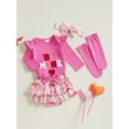 thumbnail image 5 of BemeyourBBs Newborn Baby Girl My First Valentines Day Outfit Long Sleeve Letters Heart Printed Romper with Ruffle Skort Skirt Set Headband and Stockings 4Pcs Spring Clothes, 5 of 9