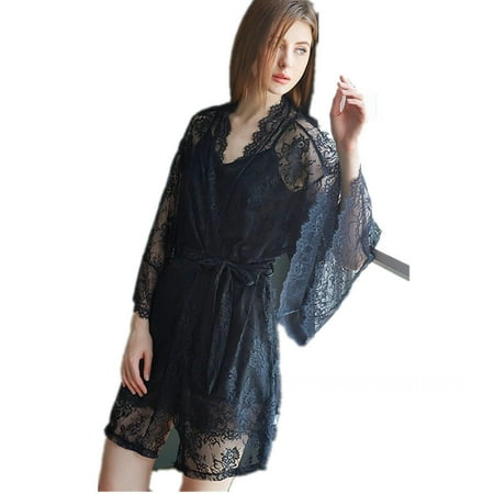 

Ladies sexy lingerie simulation silk suspenders nightdress women s sexy lingerie Black M