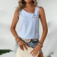 thumbnail image 2 of MOJOGO Striped Tank Top for Women Asymmetric Neck Button Decro Tops Casual Outfits for Summer Daily Wear Blue L, 2 of 5