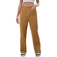 thumbnail image 3 of Povozer Women's Casual High Waist Stretch Pants, Multiple Pockets Straight Leg Pants, for Leisure and Office(Khaki,L), 3 of 6