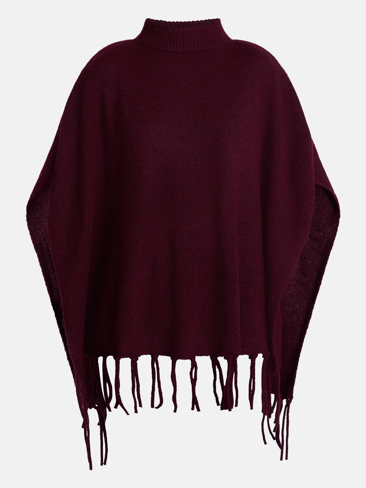 Scenario Women's Mock Neck Fringe Poncho, Sizes S-XL