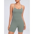 thumbnail image 3 of AGONVIN Women's Workout Spaghetti Strap Rompers Shorts Tummy Control One Piece Jumpsuit Matcha Green S, 3 of 7