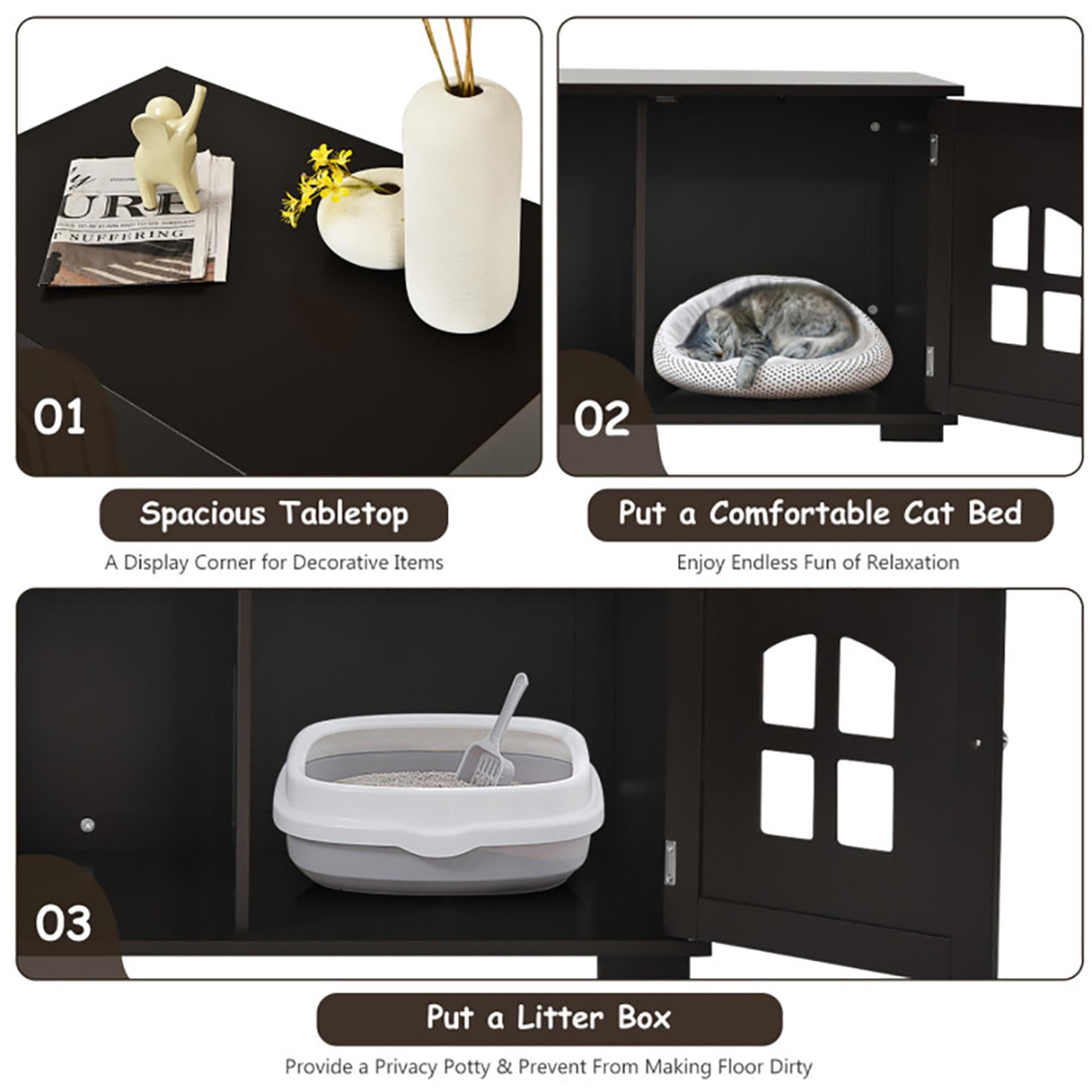 Kadyn 32" Large Wooden Cat Litter Box Enclosure Hidden Cat Washroom with Divider, Cat House Furniture, Brown