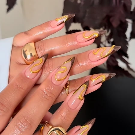 Cross-border hot sale almond-shaped fake nails French stroking fashion Phnom Penh striped wearing armor detachable finished product wholesale
