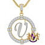 Solitaire Men's Big 2.75'' 14k Gold Over Round Medallion Cursive Initial Letter Alphabet "V" Charm Pendent Chain Set 39   Grams