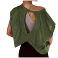 thumbnail image 2 of Lcziwo Open Back Top for Women Oversized Backless Short Sleeve Shirts Athletic Workout Running Y2K Crop Tees Army Green,XL, 2 of 7
