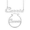 Personalized Set of Necklace and Hoop Earrings. Script Font.