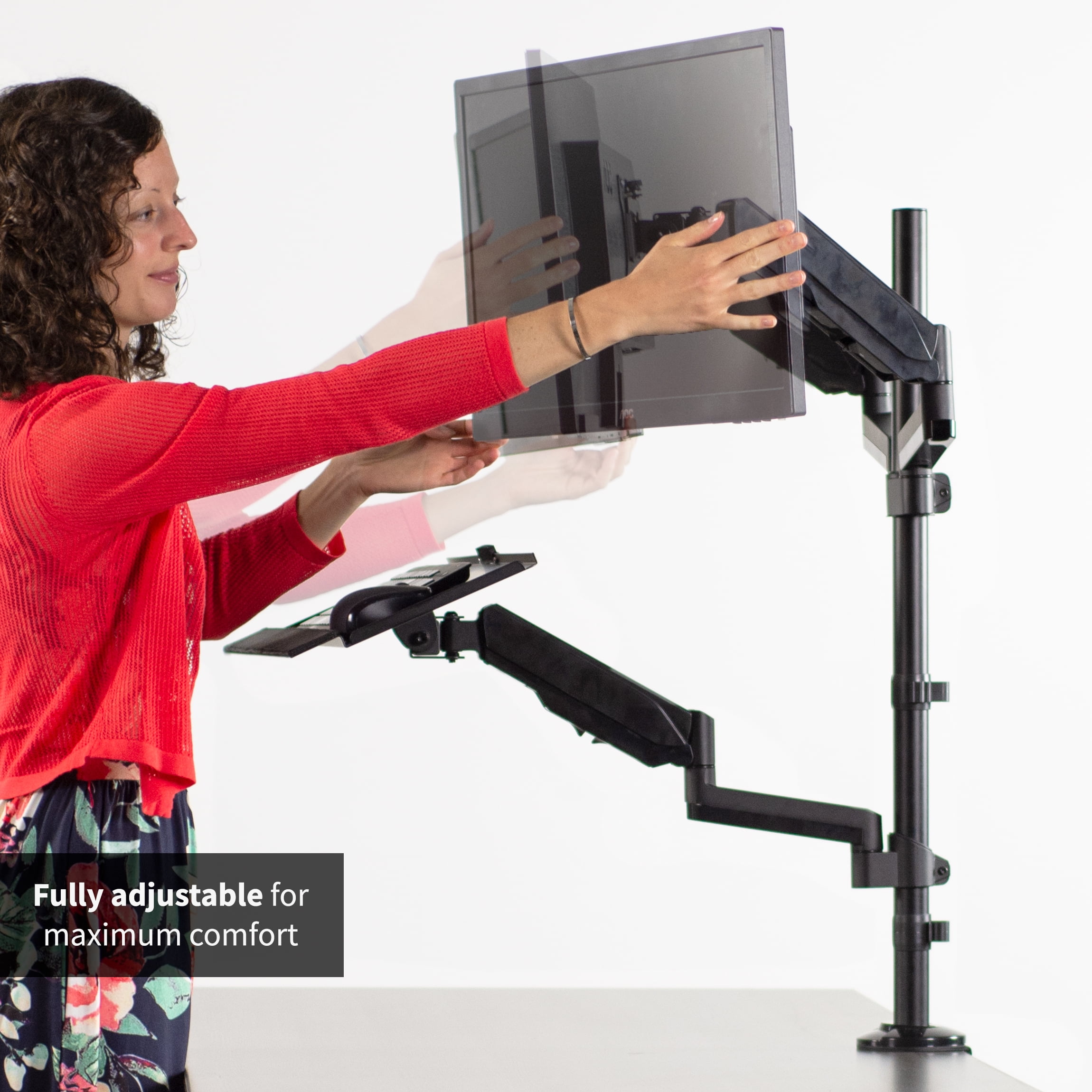 VIVO Black Dual Monitor Sit-Stand Desk Mount | Holds 2 Screens 17" to 32"