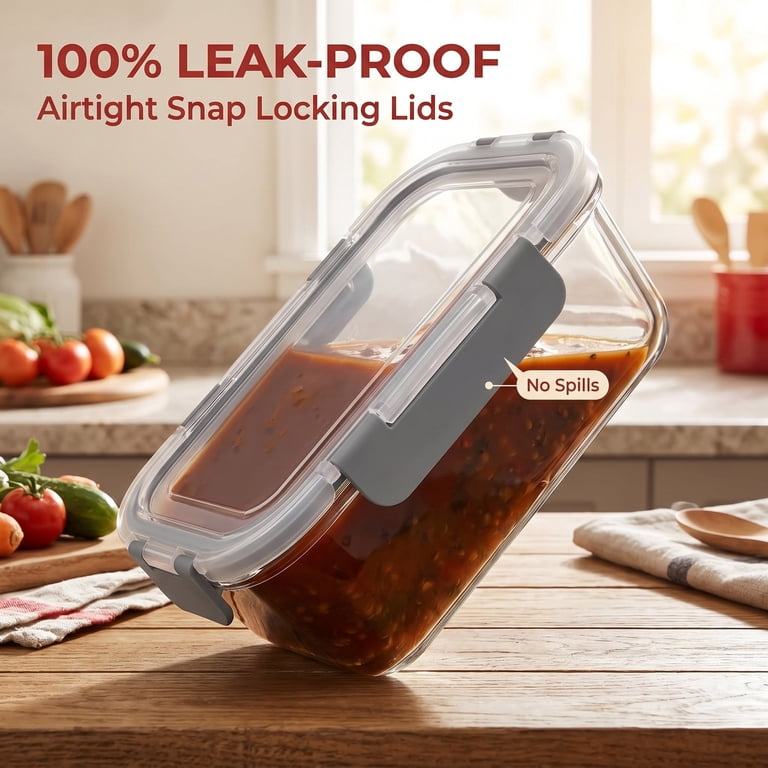 SHIGEER 5-Pack 36oz Glass Meal Prep Containers Gray photo 5