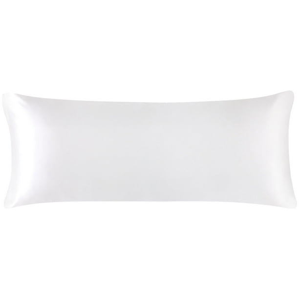 Funda de Almohada Satén con Cierre de Cremallera, Suaves Largas Fundas Almohada Sedosa de Lujo, Protege Cabello y Piel - 51x183cm, Blanco