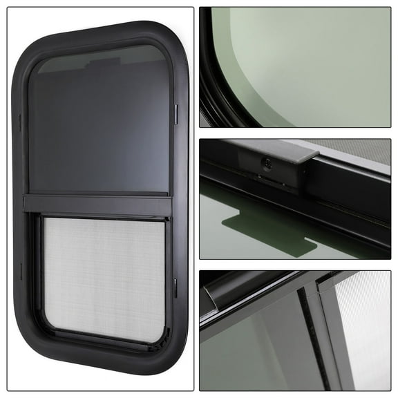 Kojem Universal 25" x 16.5" RV Window  w/ Screen Tinted Glass Steel Sliding for Camper Trailer