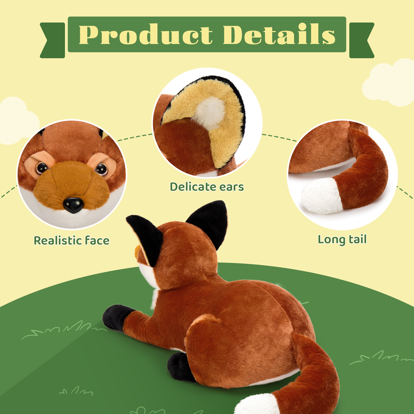 MorisMos 30'' Giant Fox Stuffed Animal Big Fox Plush Toy