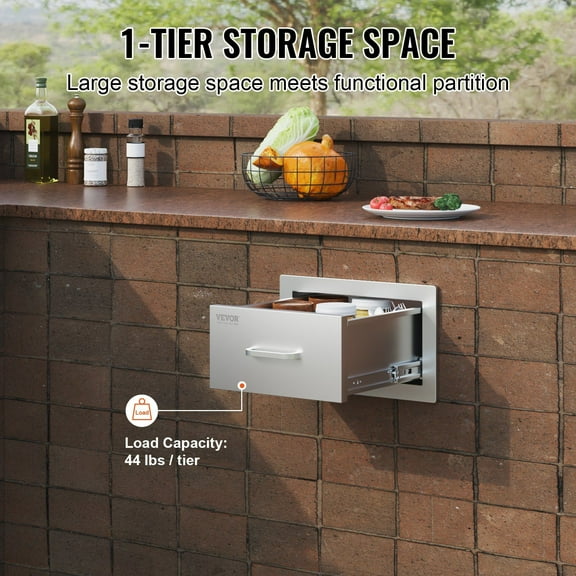 Double Drawer Cabinet for Outdoor Kitchen, 14x8.5x23 Inch Stainless Steel BBq Island Replacement Drawers with Handle, Flush Mount Design