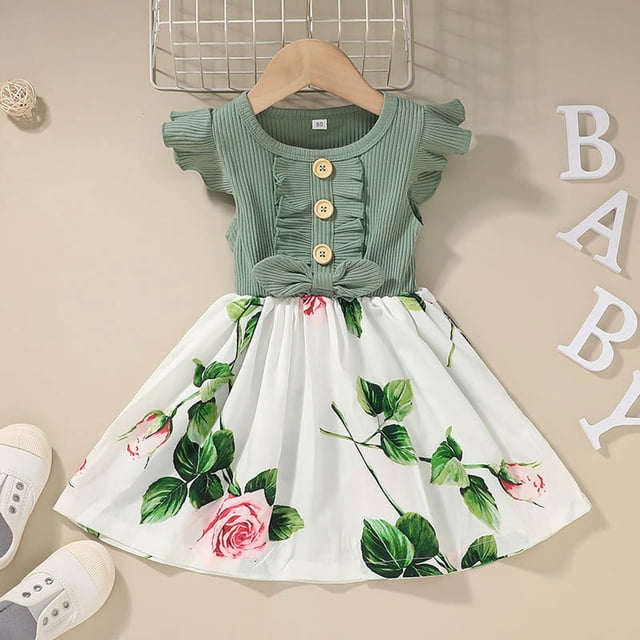 Robe pour Fillette à Manches Volantées, Robe d'Été Trapèze, Robe de Princesse, Robes Florales pour Filles, Robe Chic