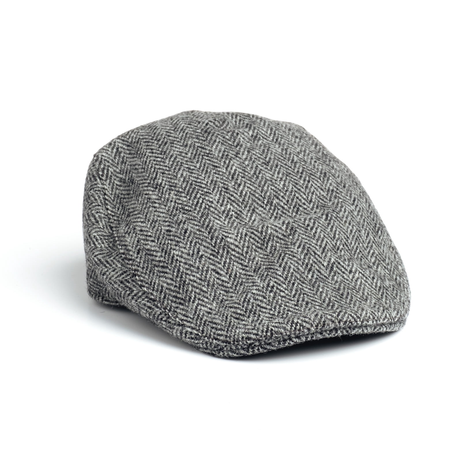 Hanna Hats Donegal Touring Harris Scottish Tweed Cap 100% Wool Vintage Flat Hat for Men Made in Ireland | Gray Herringbone