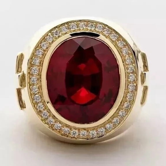 NYS Jewellers 1.45 Ct Oval Cut Red Ruby Mens Enagagement Rings 14K Yellow Gold Plated 925 Sterling Silver -14