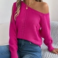 thumbnail image 4 of EchfiProm Lightweight Women Off Shoulder Sweaters Pink V Neck Pullover Knit Long Sleeve Solid Work Sweater Top, 4 of 8