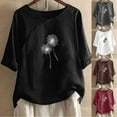thumbnail image 3 of WREESH Womens Cotton Linen Shirts Loose Fashion Printed T-Shirt Short Sleeves Blouse Round Neck Casual Tops Brown, 3 of 5