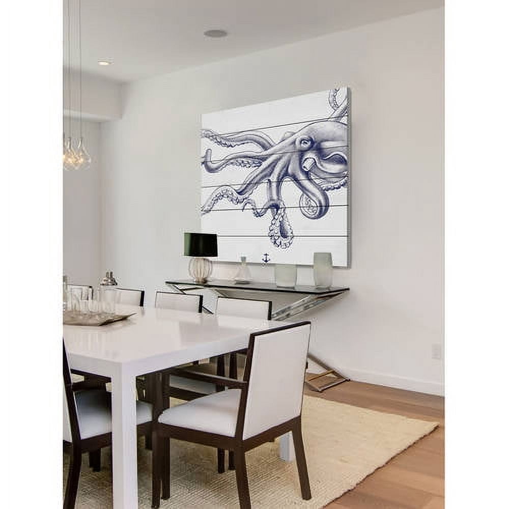 Marmont Hill "Blue Octopus" Painting Print on White Wood