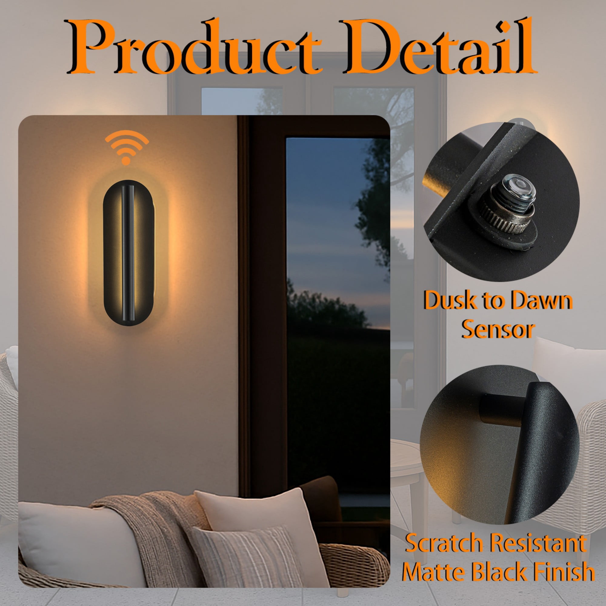 H19" Oval Matte Black 23W Integrated LED Wall Sconce with Acrylic Shade Modern Dusk to Dawn Outdoor Wall Light Waterproof Exterior Light Fixture for Porch  Patio