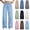 #38-Light Blue, variant on Spazoro Girls Wide Leg Pants with Pockets, Solid Color Button Closure High Waist Stretchy Loose Fit Faux Denim Casual Trousers Light Blue Size 7-8