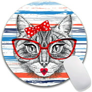 Hokafenle Girly Fashion Cat Round Mouse Pad, Custom Waterproof&Anti-Slip Rubber Base Gaming Mouse Mat, Mousepad