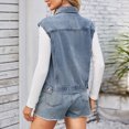 thumbnail image 5 of FAIWAD Denim Jacket for Womens Lapel Button Up Sleeveless Jackets with Pockets Vintage Loose Jeans Coat, 5 of 9