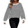 thumbnail image 5 of Women Tops Color Block Striped Long Sleeve Sweatshirts Crew Neck Drop Shoulder Loose Fashion Casual Pullover Tops Color Contrast Cuff Loungewear Shirts, 5 of 6