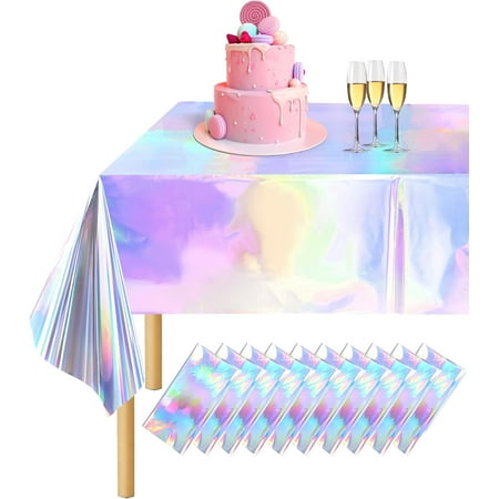 10 Pack Iridescent Tablecloth Holographic Table Cloth 54 X 108 Rectangle Disco Table Cloth Glitter Tablecloth for Fortnite Graduation Birthday Party Games Iridescent Decorations