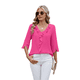 thumbnail image 1 of Blusas Informales Elegantes para Mujer, con Mangas 3/4, Cuello en V y Volantes, Color Rosa y Rojo, Talla S, 1 of 5