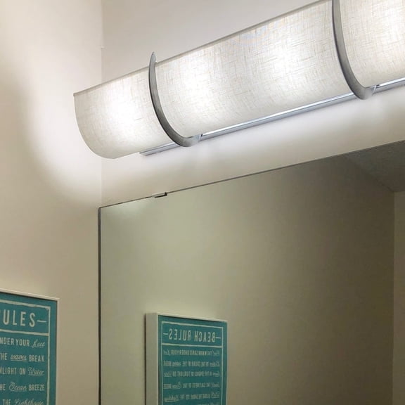 EzLightWraps 25" Hollywood Light Cover Linen Shade Silver Brackets 4 Bulb Vanity Light Cover