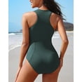 thumbnail image 3 of Beautyin Womens Solid Ribbed Swimsuits Button Racerback One Piece Bathing Suit Thick Shoulder Straps Swimwear, 3 of 8