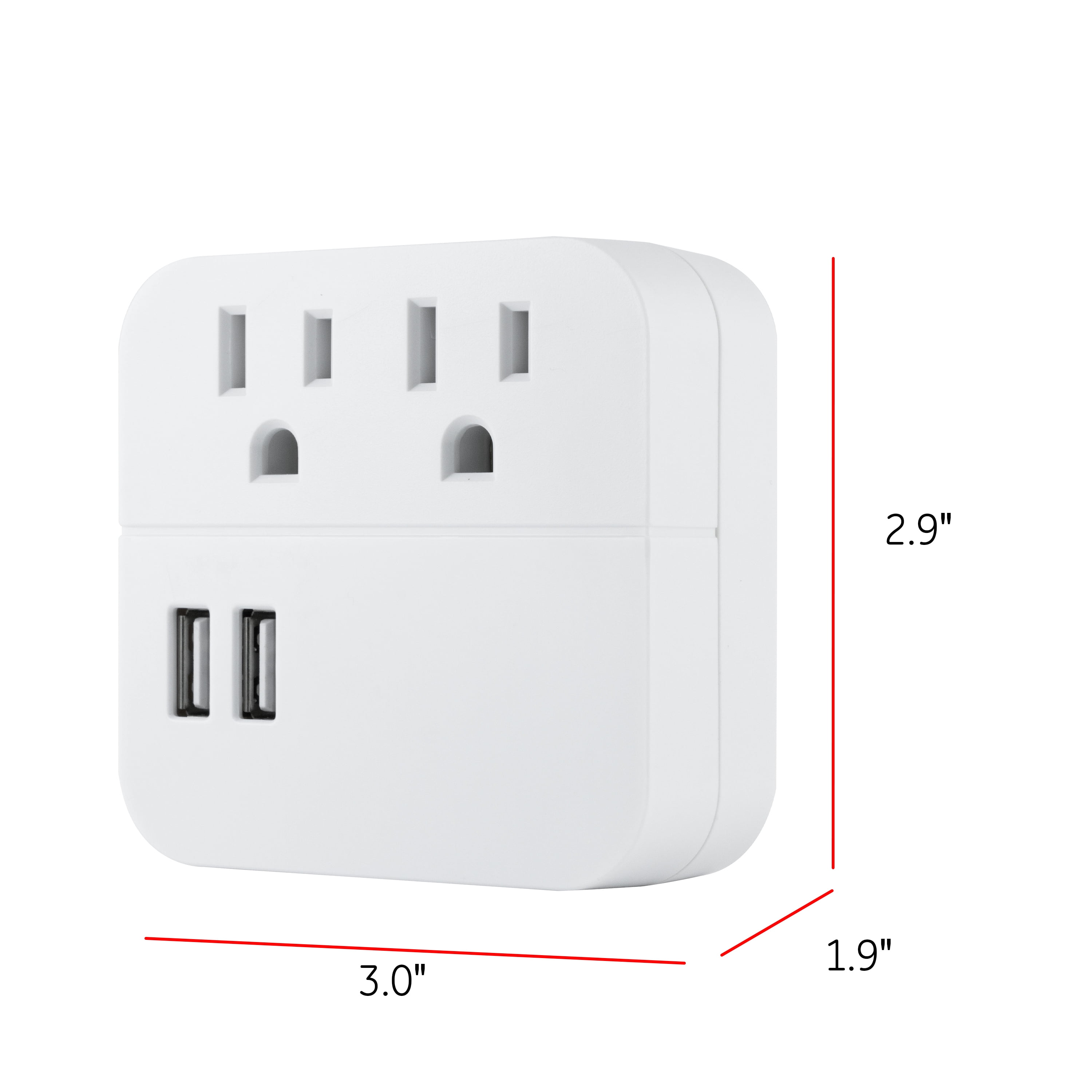 Hyper Tough 2 Outlet Plug Surge Tap With 2 USB Ports White Wall Charger Adapter