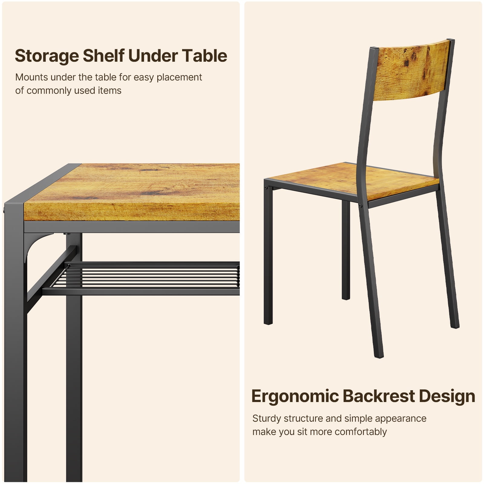 Lofka Modern Dining Room Table Set for 2 with Storage Shelf for Kitchen/Small Spaces, Retro