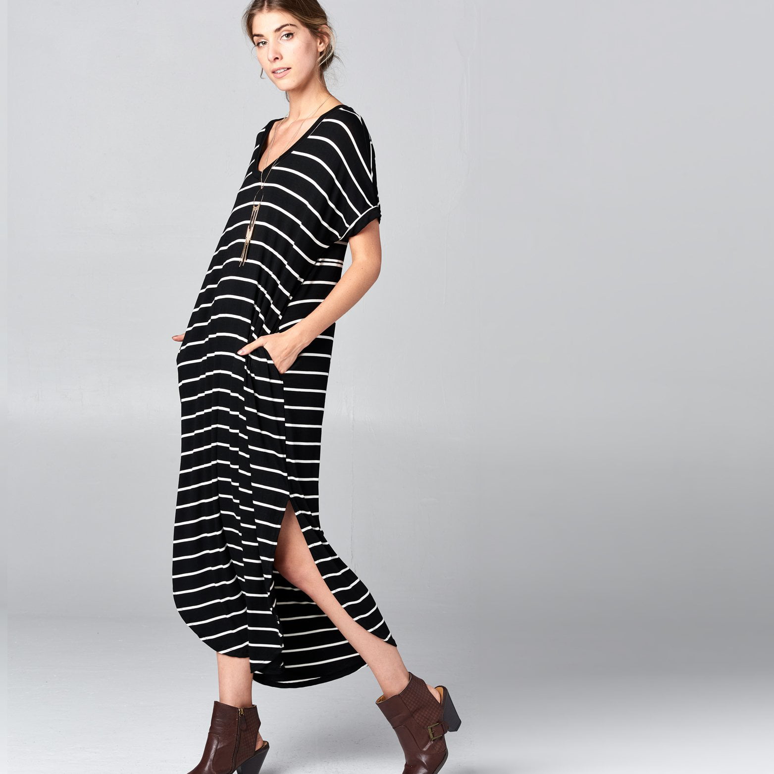 Black And White Striped Maxi Dress With Sleeves Online Shop, UP TO 