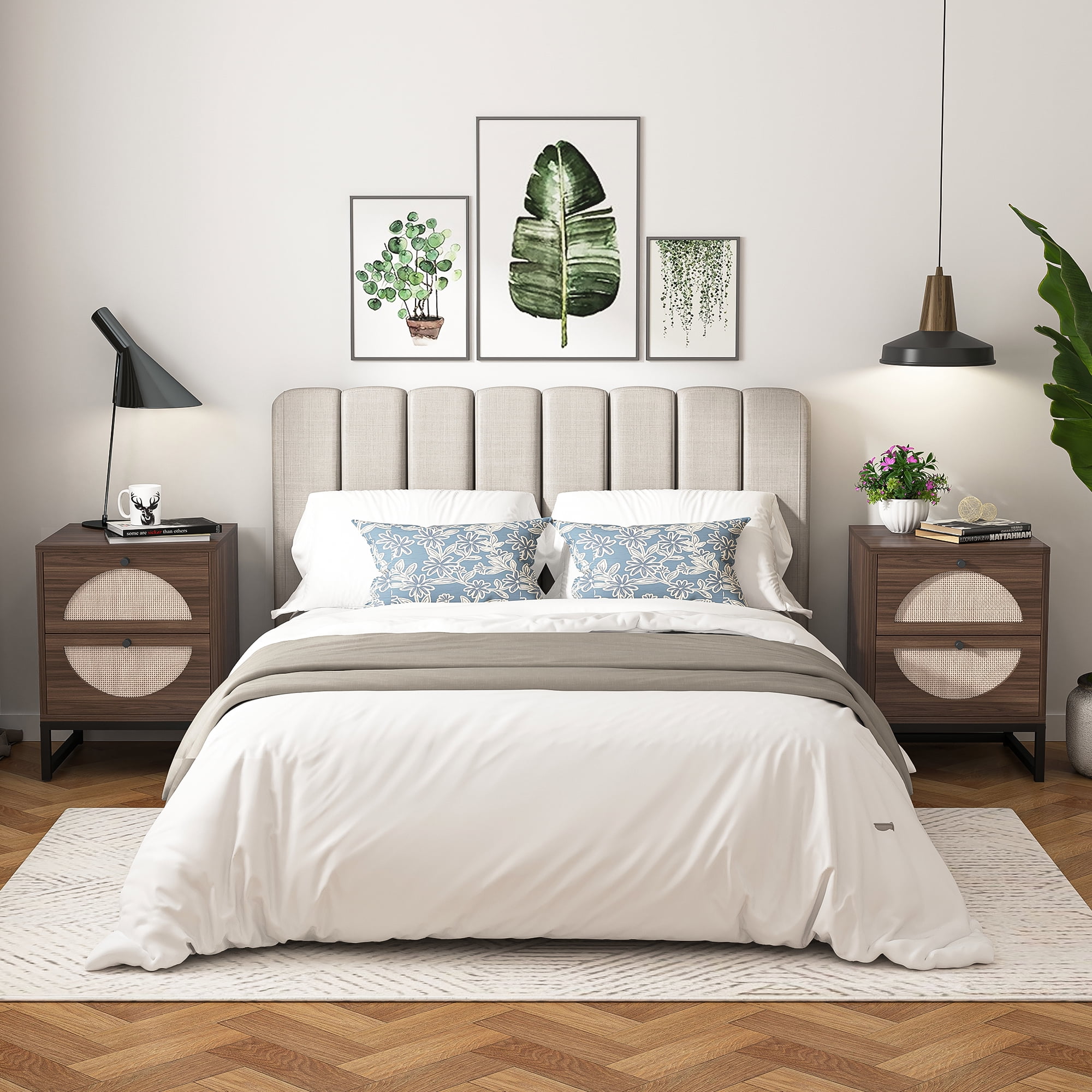 YYAo Bedside End Table with 2 Hand Made Rattan Decorated Storage Drawers, Nightstand Side Table for Bedroom and Living Room,Walnut YYAo Bedside End Table with 2 Hand Made Rattan Decorated Storage Drawers, Nightstand Side Table for Bedroom and Living Room,Walnut