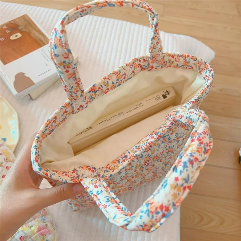 Womens Floral Cotton Tote Bag Lightweight Quilted Fabric Handbags - Main Image