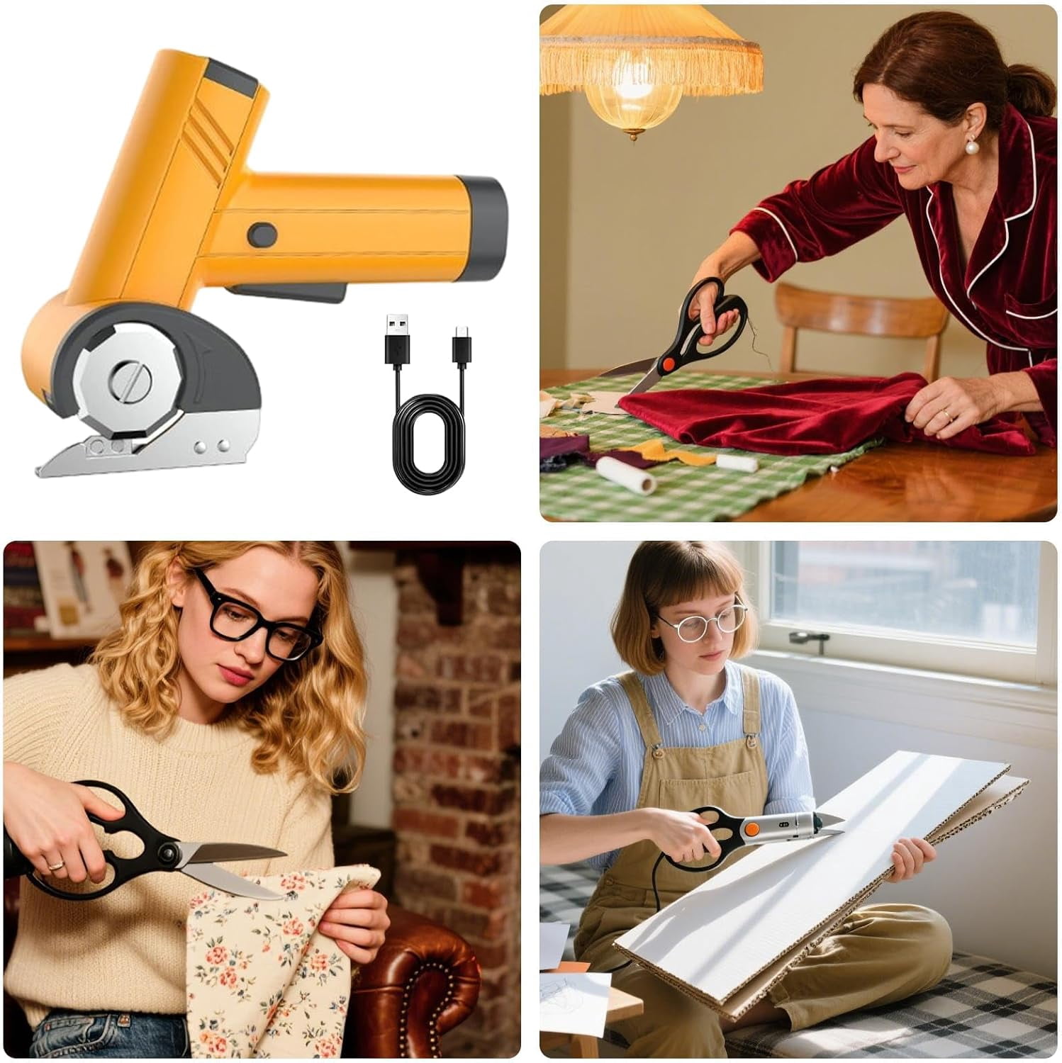 CLIQKWEN Rechargeable High-Speed Cardboard Cutter - 2000mAh Electric Box Cutter with LED Light, 4V Heavy Duty Utility Knife for Paper Fabric Carpet Craft Sewing Work