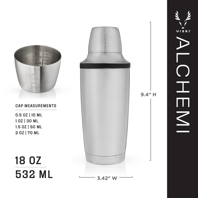 The Mixologer Cocktail Shaker & Tumbler | 19 oz Stainless Steel Drink Mixer  with Built-in Measurements, Leak-Proof Design & Vacuum Insulation | Ideal