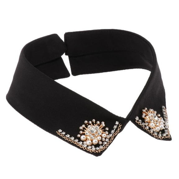Women Chic Detachable Flower Rhinestones False Shirt Collar Neck Choker - Black, as described
